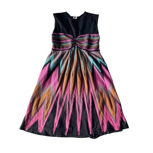 M Missoni Women's Sz 10 Black Pink Blue Zig Zag Chevron Knit A-line Dress IT 46 - Picture 9 of 9